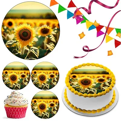 Sunflower  Flower Cake Topper Party Deco Edible Birthday Celebration Cupcake • £5.49