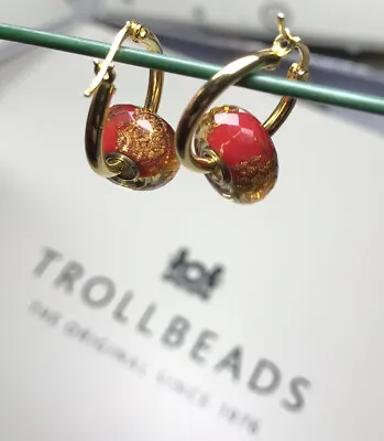 Trollbeads Red Twinkle Faceted Glass Sterling Silver Earrings Yellow Red • $124.34