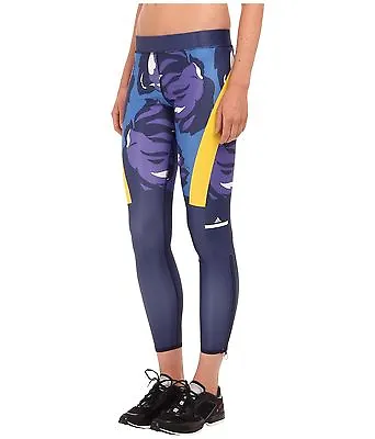 Adidas By Stella McCartney Women's Floral Ink Navy Blue Techfit Tights Size L • $101.99