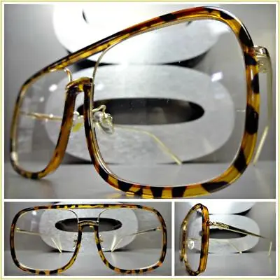 OVERSIZED VINTAGE RETRO Style Clear Lens EYE GLASSES Large Tortoise & Gold Frame • $14.99