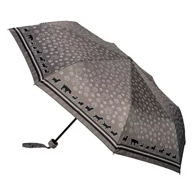 Clifton Women's Folding 97cm Black Dog Paw Print Umbrella UV Sun Shade Grey • $29.95