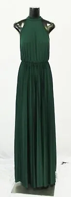 ASOS Design Women's Sheer Pleated Halter Neck Maxi Dress LB3 Forest Green Size 8 • $19.49