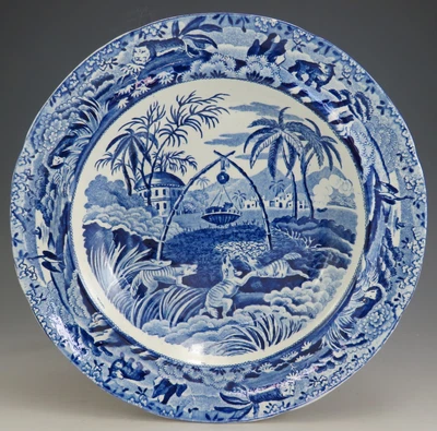 £122 • Buy Antique Pottery Pearlware Blue Transfer Indian Sporting Soup Not Spode 1825