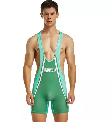 Mens X Large Tauwell Green Lycra Spandex Cycle Wrestling Singlet Bodysuit Gay UK • £18.95