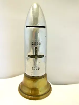 Vintage Ww1 Metal Bullet Shaped Still Bank 1914 - 1918 Black Cross • $45