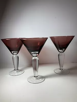 Set Of 3 Vintage Artland Amethyst Glass Martini Glasses 7.5 In. • $26.25