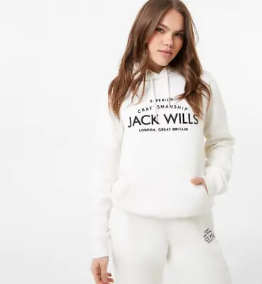 Jack Wills Hunston Hoodie Womens White Size UK 4 #REF7 • £17.99