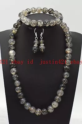 $6.99 • Buy 6/8/10/12mm Black Dragon Veins Agate Round Gems Necklace Bracelet Earrings AAA