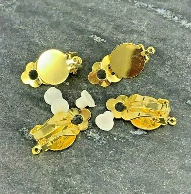 Gold Plated Clip On Earrings Blanks 10121518mm Flat Pads And Loops & Rubber • £3.10