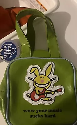 Vintage Happy Bunny Green Hi Your Music Sucks Hard Bag Purse Small Bin#A1 • $40
