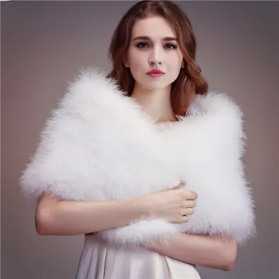 Real Ostrich Feather Fur Shawl Shrug Cape For Bride Wedding Party Fluffy Soft • $35.70