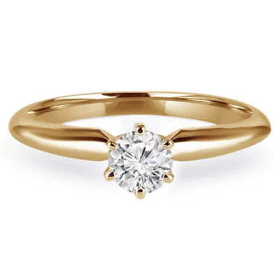 0.35 CT Round SI2 G Diamond Solitaire Engagement Ring 14K Yellow Gold • $1139