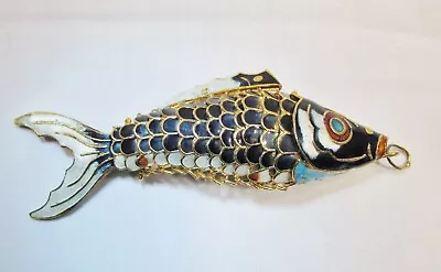 Chinese 4.5  Cloisonne Enamel Gold Fill Articulated Koi Fish Pendant C402 • $89