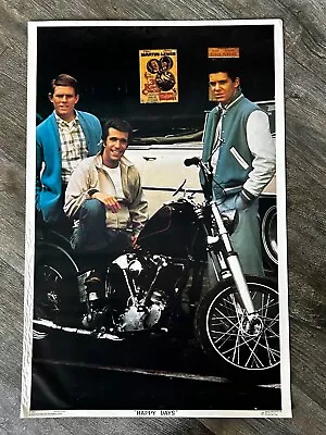 HAPPY DAYS Vintage Poster The Fonz Motorcycle Fonzie Richie Potsie 1976 Mancave • $32