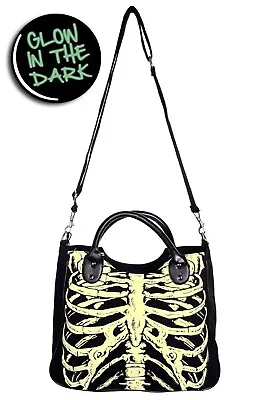 £29.99 • Buy Banned Alternative Black Gothic Emo Punk Glow In The Dark Skeleton Shoulder Bag