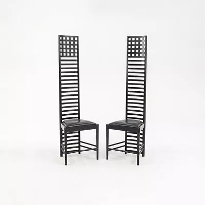 1980s Pair Of Charles Rennie Mackintosh 292 Hill House 1 Tall Dining Chairs • £2007.95