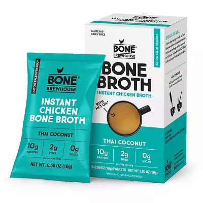 Bone Brewhouse Chicken Bone Broth Protein Powder Thai Coconut 5-Pack W/ MCT Oil • $12.99