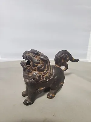 Vintage Oriental Cast Iron Metal Foo Dog Incense Burner Reproduction? 5  Tall • $55