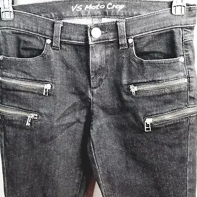 Victoria Secret Vs Moto Crop Womens Jeans Black Size 6 Great Look  Rare   • $29.98
