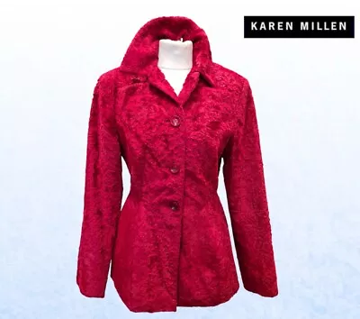 8  Karen Millen Vintage Cherry Red Faux Pony Fur Coat Jacket Blazer RARE • $98.36