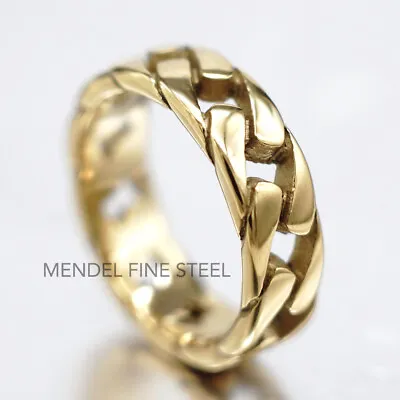 MENDEL Gold Plated Mens Biker Cuban Link Band Ring Men Stainless Steel Size 7-15 • $12.99