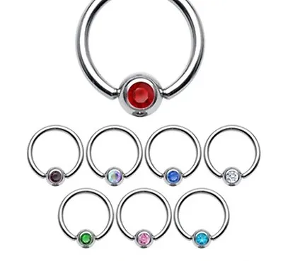 New Captive Bead Ring With Gem 1.2mm X 10mm Hoop Cartilage Piercing 4mm Ball • £1.61