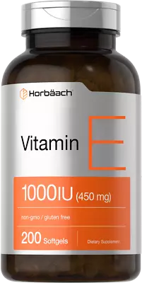 Vitamin E Capsules 1000 IU | 200 Softgels | Non-GMO Gluten Free | By Horbaach • $22.19