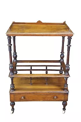 Antique Victorian Walnut Canterbury Whatnot Bar Cart Magazine Rack Stand 35  • $935