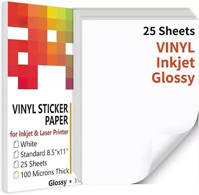 25 Sheets 8.5 X11  Printable Vinyl Sticker Paper For Inkjet Laser Waterproof • $8.99