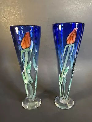 Pair Of Doug Merritt And Stephen Smarr Vandermark Art Glass Tulip Vases • $382.50