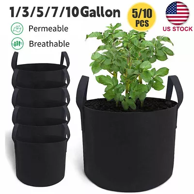 5/10 Pack Fabric Grow Pots Round Aeration Plant Pots Grow Bags 3-10 Gallon Black • $13.99