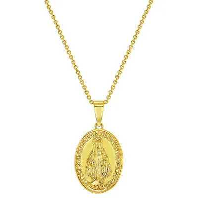 Gold Plated Religious Oval Miraculous Virgin Mary Medal Pendant Necklace 16  • $9.99