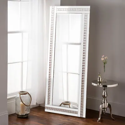 Argenta Crystal White Glass Frame Full Length Leaner Wall Mirror XL 180 X 69cm • £145