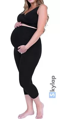 Skylap Maternity Leggings 3/4Capri/ Cropped Length Over Bump Stretchy Breathable • £6.99