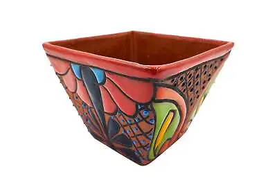 Mexican Terracotta Small Talavera  Cuadrito  Planter Hand Painted - Red Trim • $20.99