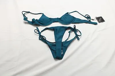 Zaful Women's Adjustable Strap Tie Waist Cheeky Bikini Set ZS6 Blue US4 NWT • $15.99