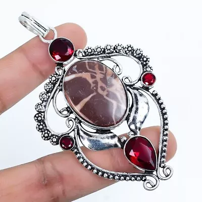 Brecciated Mookaite Garnet Gemstone Handmade Silver Jewelry Pendant 3.2  PLG627 • $0.01