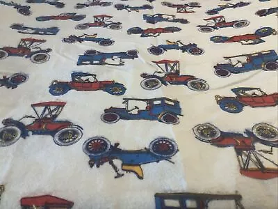 Vintage Flannel Fabric Novelty Cars Automobiles Model T 105x45” + Extra 42x23” ￼ • $28