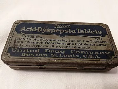 Vintage Rexall Acid-Dyspepsia Tablets Medicine Tin United Drug St Louis GB1 • $12.99