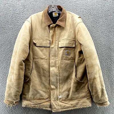 Carhartt Jacket Adult Size 44 Beige Canvas Coat Arctic Quilt Lined CO3 BRN Men's • $33.02
