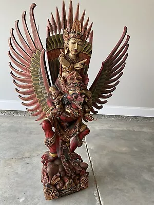 VTG Huge Indonesian Bali Wooden Garuda Vishnu Statue 46” Tall • $559