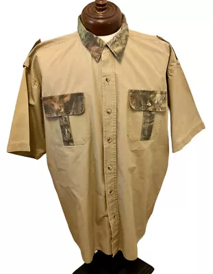 Vtg WALLS Fishing Apparel Khaki Tan Camo Vented Epaulets Short Sleeve Shirt 2XL • $18.99