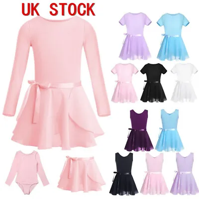 UK Girls Cotton Ballet Dance Leotard + Chiffon Tutu Skirt Romper Dress 2Pcs Set • £10.02