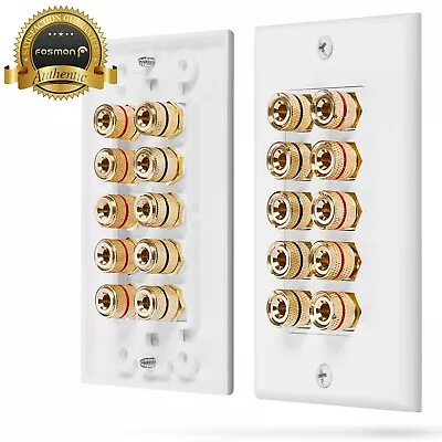 $20.99 • Buy Fosmon 5 Speaker 10 Binding Home Theater Gold Copper Banana Post Wall Plate Jack