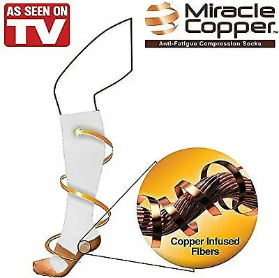 Miracle Copper Compression Socks  White (S/M L/XL) Anti Fatigue Swelling • $14.99