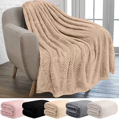 Luxury Popcorn Waffle Blanket Mink Throw Warm Fleece Large Over Bed Travel Large • £12.99