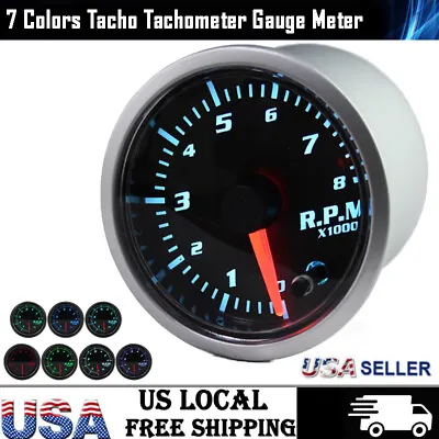 7 Color LED 2 Inch 52mm Car Tacho Tachometer Gauge Silver Housing • $21.29