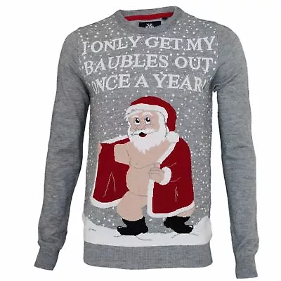 Mens Christmas Novelty Jumper Funny Santa Thin Xmas Sweater Top Crew Neck • £16.96