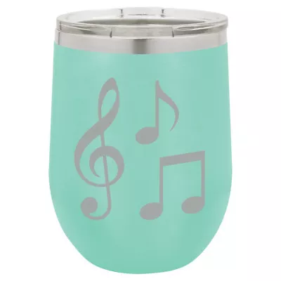 Stemless Wine Tumbler Coffee Travel Mug Glass Double Wall Insulated Music Notes • $25.99