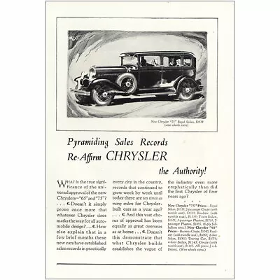 1928 Chrysler Royal Sedan: Pyramiding Sales Records Vintage Print Ad • $7.25